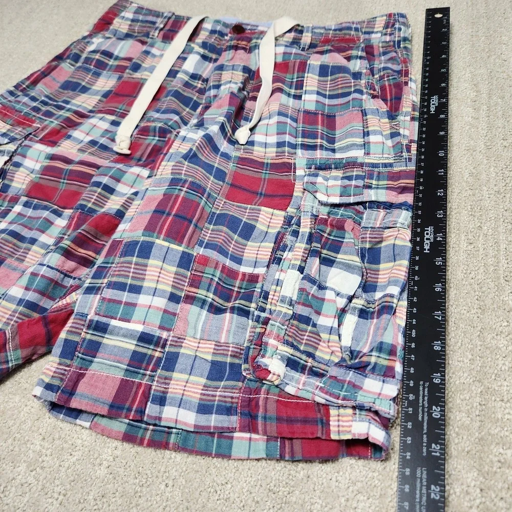 J Crew Patchwork Cargo Shorts Men 32 Relaxed Fit Vintage Style Drawstring Madres